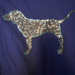 PINK Victoria's Secret Blue Tee with Sequin Dog